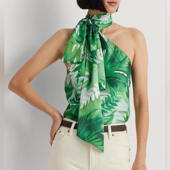 Lauren Ralph Lauren Tops - NWT LAUREN RALPH LAUREN Print Charmeuse Tie-Neck Halter Blouse. Sz 6